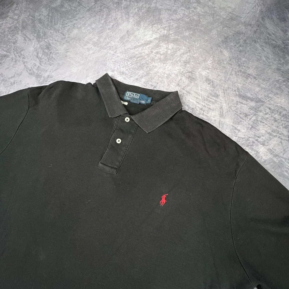 Vintage Polo Ralph Lauren Black Polo Shirt Mens Large Red Pony Logo 90s Y2K L